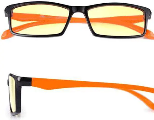 Alt view image 2 of 6 - CORN Optiks YJ-2 Full Rim Advanced Video Gaming Eyewear Glasses with Headset Compatibility and Amber Lens Tint, flexible Beta Memory Polymer. (Orange)