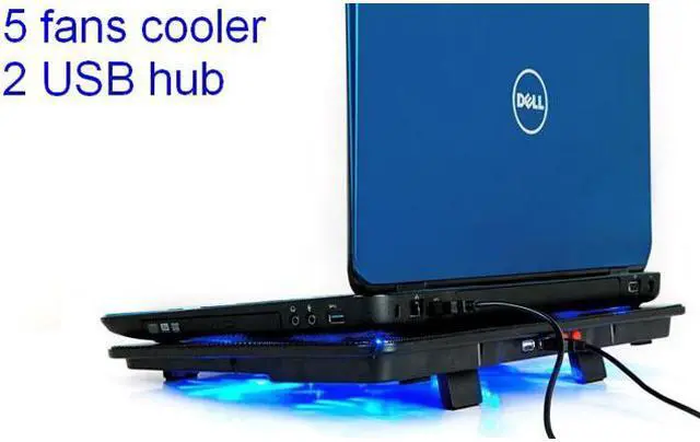 Alt view image 2 of 5 - 5 Fans 2USB Notebook Laptop Computer Cooler, CORN Cooling Rack, Fan Base Plate, Blue LED Strengthen Edition for 14,15.6 ,17 inches - Black
