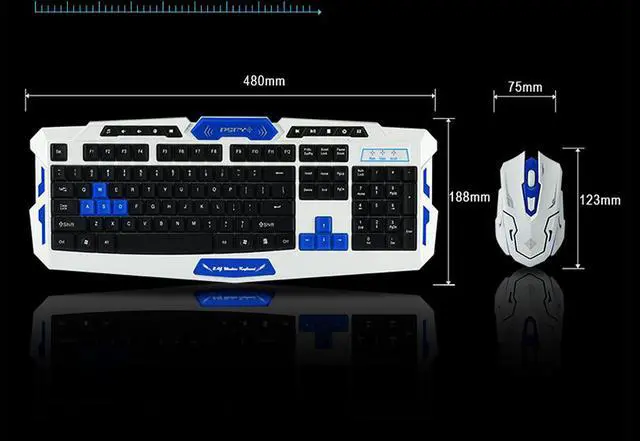 Alt view image 5 of 7 - CORN Multimedia Wireless Gaming Keyboard and Mouse With USB RF 2.4GHz, Anti-Ghosting Feature & WaterProof Design - Black & Blue (Upgraded Version)