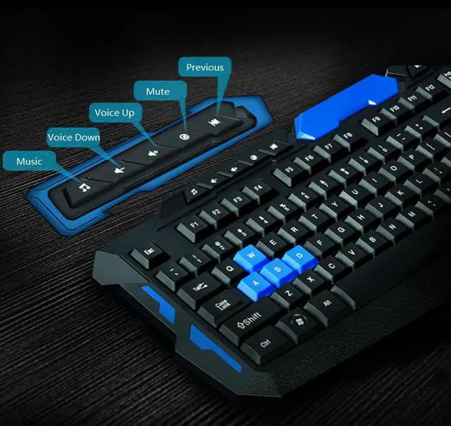 Alt view image 4 of 7 - CORN Multimedia Wireless Gaming Keyboard and Mouse With USB RF 2.4GHz, Anti-Ghosting Feature & WaterProof Design - Black & Blue (Upgraded Version)