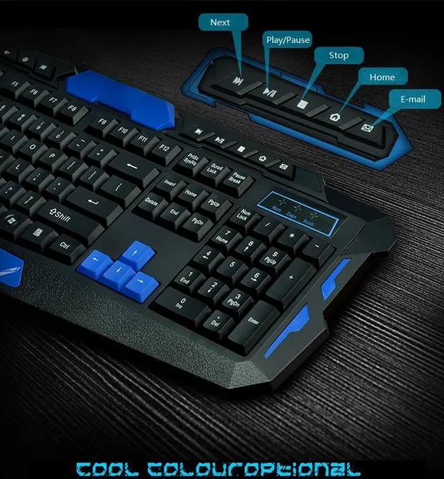 Alt view image 3 of 7 - CORN Multimedia Wireless Gaming Keyboard and Mouse With USB RF 2.4GHz, Anti-Ghosting Feature & WaterProof Design - Black & Blue (Upgraded Version)