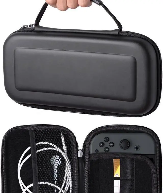 Alt view image 3 of 7 - CORN Carrying Case for Nintendo Switch Console & Accessories Black Protective Hard Portable Travel Carry Case Shell Pouch with 9HD Tempered Glass Screen Protector