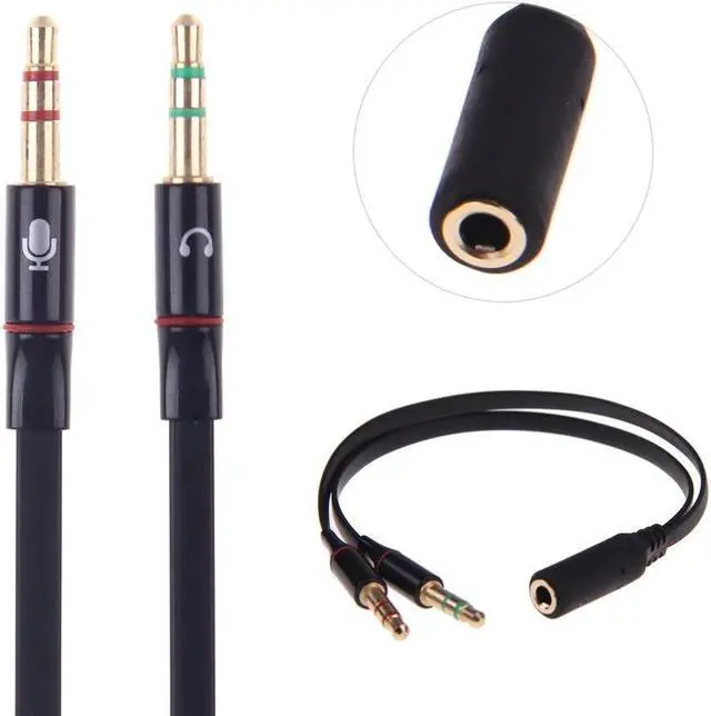 Alt view image 5 of 5 - Corn Electronics 3.5mm Female to 2 Male Gold Plated Headphone Mic Audio Y Splitter Flat Cable