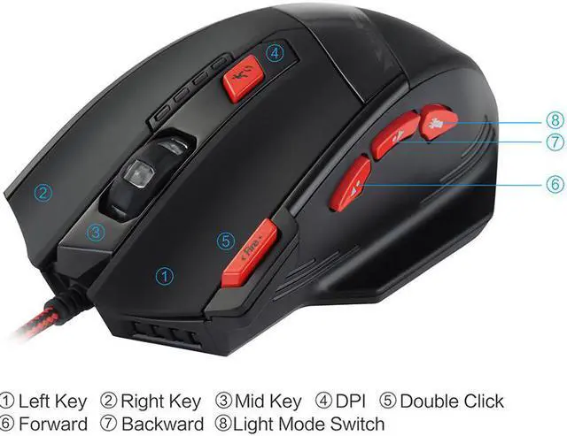 Alt view image 2 of 7 - Corn Precision 8000 DPI Gaming Mouse - 6 Speed DPI Adjustment, 13 Light Modes, 8 Buttons, Optical Engine Power for Pro Gamer/Office - Black