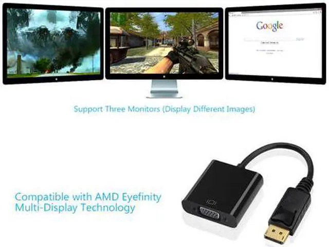 Alt view image 6 of 7 - CORN DisplayPort to VGA Male to Female Active Cable Adapter 1920x1200 1080P for PC Laptop Macbook projector - Black