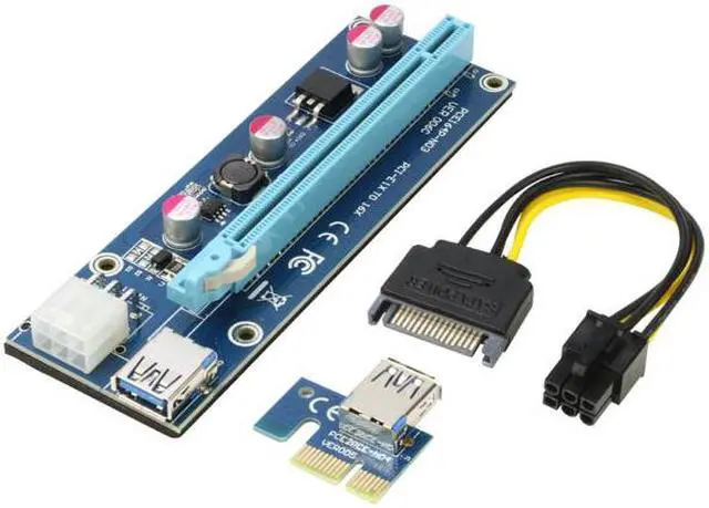 Alt view image 3 of 7 - 4-Pack Ver006C Mining Dedicated PCIe Riser Cable Card Riser Adapter Cryptocurrency PCI Express 1X to 16X Extender Mining Rig 60cm USB 3.0 6Pin Power