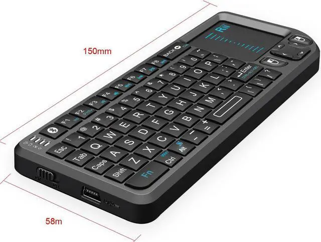 Alt view image 4 of 4 - Rii Mini Wireless Bluetooth Keyboard Touchpad with Laser Pointer for Smartphone and Tablet - Black (mini X1 BT)