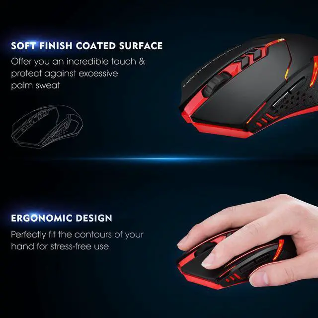 Alt view image 2 of 4 - Pictek 2400DPI Adjustable Game Mice 2.4G Wireless Gaming Mouse with 7-Button,Quiet Button Design for Laptop Notebook PC Laptop Computer,Red