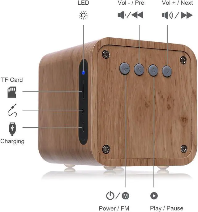 Alt view image 2 of 5 - CORN Bluetooth Speaker Wooden, Portable Bluetooth 4.0 Speakers with 70mm Big-Driver, Wireless Computer Speaker with Enhanced Bass Resonator