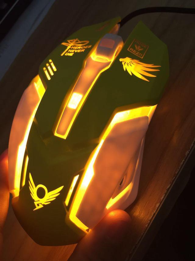 Alt view image 4 of 6 - Overwatch OW Mercy Design Cosplay Yellow LED USB Wired 2400DPI 6 Buttons Gaming Mouse