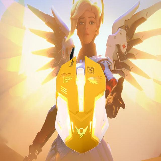 Alt view image 3 of 6 - Overwatch OW Mercy Design Cosplay Yellow LED USB Wired 2400DPI 6 Buttons Gaming Mouse