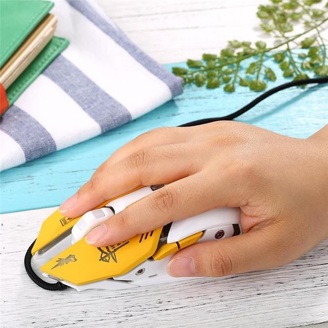 Alt view image 6 of 6 - Overwatch OW Mercy Design Cosplay Yellow LED USB Wired 2400DPI 6 Buttons Gaming Mouse