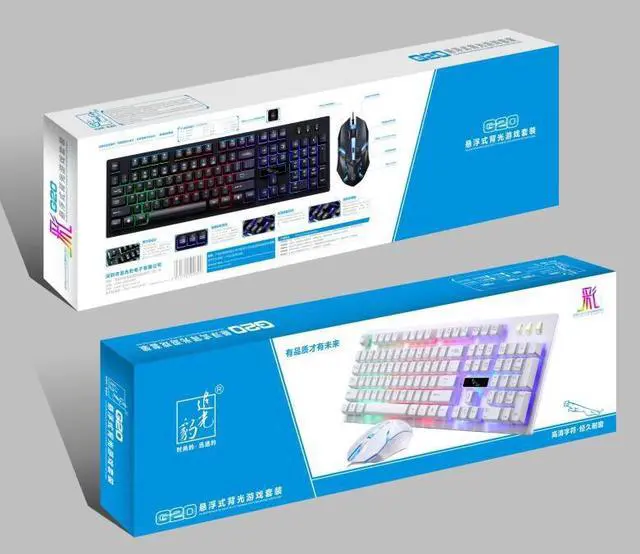 Alt view image 3 of 3 - CORN Wired Multimedia Mechanical Feeling Professional Gaming Keyboard and Mouse Combo Multi-color LED Suspension Keys - White