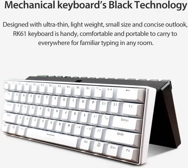 Alt view image 3 of 7 - CORN 60 keyboard RK61 Bluetooth 5.0 Wired/Wireless 61 Keys Multi-Device LED Backlit Gaming/Office Mechanical Keyboard for iOS, Android, Windows and Mac with Rechargeable Battery , Red Switch - White