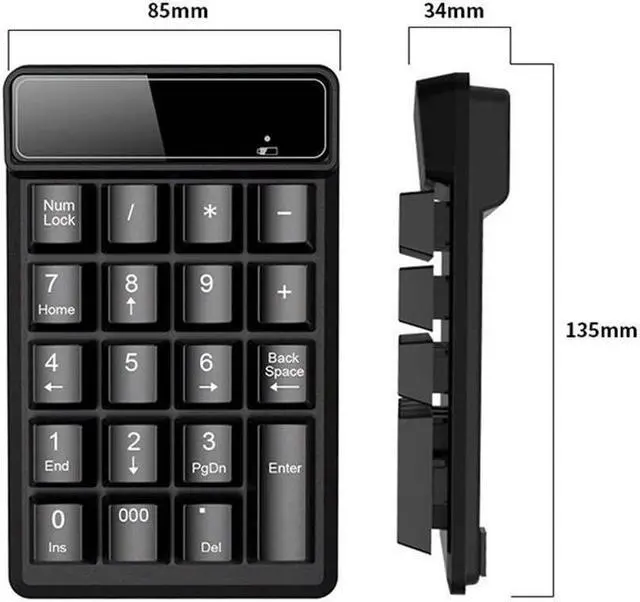 Alt view image 2 of 6 - CORN Wireless USB Numeric Keypad Portable Slim Mini Number Pad for Laptop Desktop Computer PC, Full Size 19 Key, Big Print Letters - Black