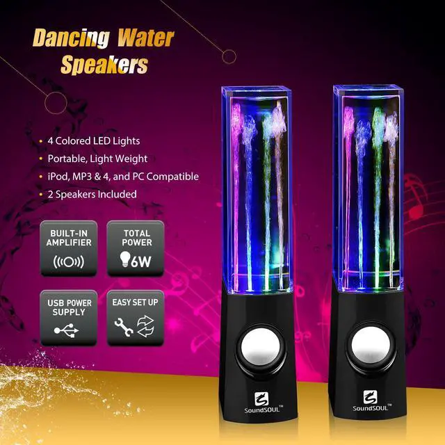 Alt view image 5 of 5 - CORN Water Dancing Speakers Light Show Water Fountain Speakers LED Speakers (3.5mm Audio Plug, 4 Colored LED Lights, Portable Speakers) - Black