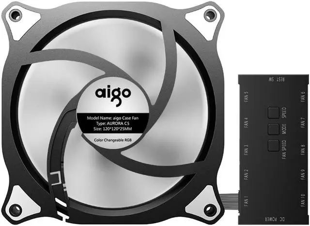 Alt view image 4 of 7 - Aigo Case Fan 5-Pack RGB LED 120mm High Airflow Adjustable colorful Quiet Edition RGB CPU Coolers Radiator with controller