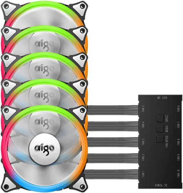 Alt view image 3 of 7 - Aigo Case Fan 5-Pack RGB LED 120mm High Airflow Adjustable colorful Quiet Edition RGB CPU Coolers Radiator with controller
