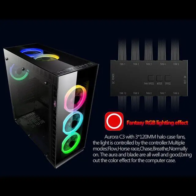 Alt view image 7 of 7 - Aigo Case Fan 5-Pack RGB LED 120mm High Airflow Adjustable colorful Quiet Edition RGB CPU Coolers Radiator with controller