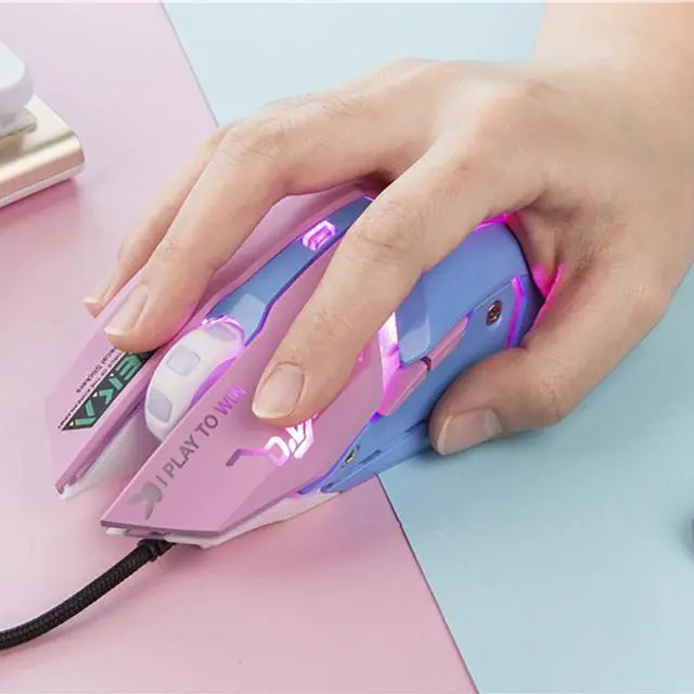 Alt view image 3 of 6 - Overwatch OW D.VA Design Cosplay Pink LED USB Wired 2400DPI 6 Buttons Gaming Mouse