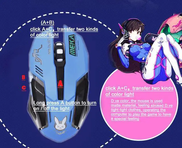 Alt view image 5 of 6 - Overwatch OW D.VA Design Cosplay Pink LED USB Wired 2400DPI 6 Buttons Gaming Mouse
