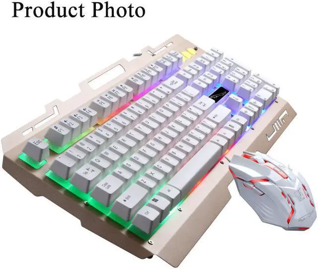 Alt view image 3 of 7 - Mechanical Feeling Gaming Keyboad,CORN Rainbow Backlit Metal Panel Wired Gaming Keyboard And 2400 DPI Breathing LED Mouse Combo - White
