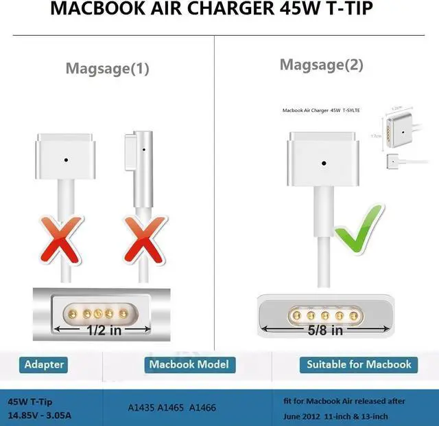 Alt view image 2 of 6 - Corn Electronics Macbook Air Charger, 45W T-Tip Power Adapter Ac Charger for Macbook Air 11 inch and 13-inch (After Mid 2012 Models)