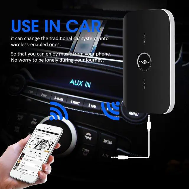 Alt view image 6 of 7 - Bluetooth Transmitter Receiver Corn Electronics Multi-functional Bluetooth 2-in-1 Wireless Audio Adapter Car Kit for TV / Home Stereo System Headphones Speakers MP3 / MP4 iPhone and More