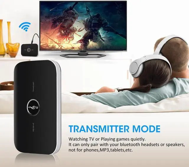 Alt view image 5 of 7 - Bluetooth Transmitter Receiver Corn Electronics Multi-functional Bluetooth 2-in-1 Wireless Audio Adapter Car Kit for TV / Home Stereo System Headphones Speakers MP3 / MP4 iPhone and More