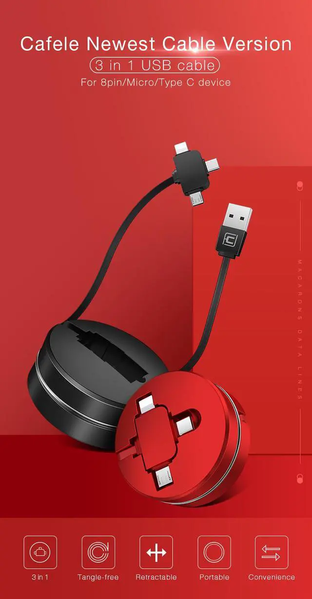 Alt view image 7 of 7 - CORN 3 in 1 Micro USB Type C 8 Pin USB Cable for iPhone X 8 7 6 Cross Design Retractable 100cm USB Cable for Xiaomi Huawei