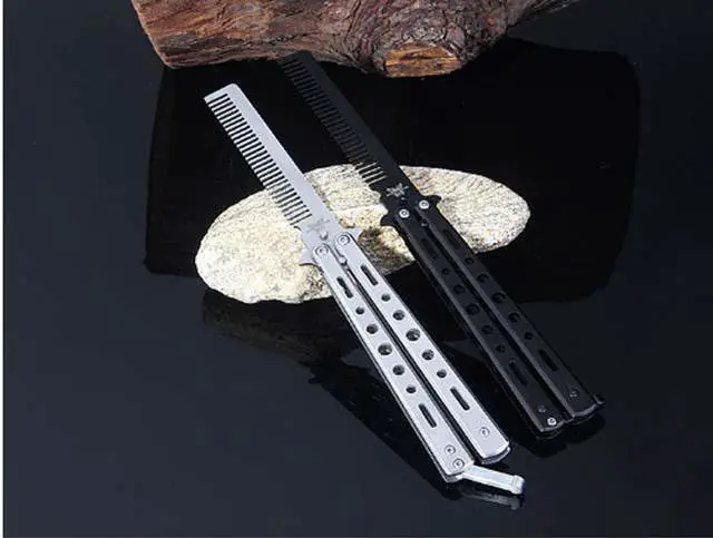 Main image of CORN Black Silver Stainless Steel Practice Butterfly In Knife Balisong Trainer Training Folding Knife Dull Tool Outdoor Camping Comb