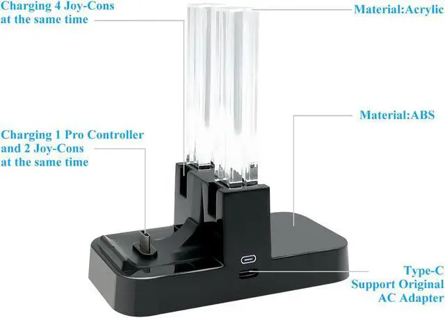 Alt view image 2 of 7 - DOBE Controller Charger for Nintendo Switch, Charging Dock Stand Station for Switch Joy-con and Pro Controller with Charging Indicator
