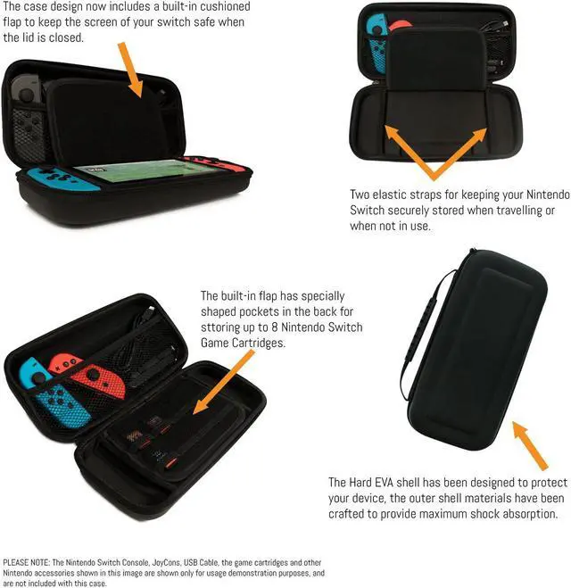 Alt view image 2 of 7 - CORN Carrying Case for Nintendo Switch Console & Accessories Black Protective Hard Portable Travel Carry Case Shell Pouch with 9HD Tempered Glass Screen Protector