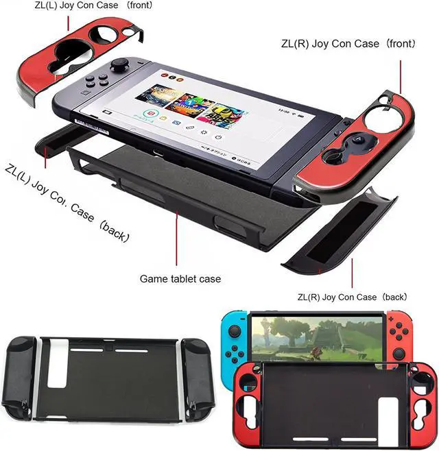 Alt view image 3 of 6 - CORN Aluminum Anti-scratch Dustproof Hard Back Protective Case Cover Shells for Nintendo Switch NS Console with Joy-Con Controller (Red)