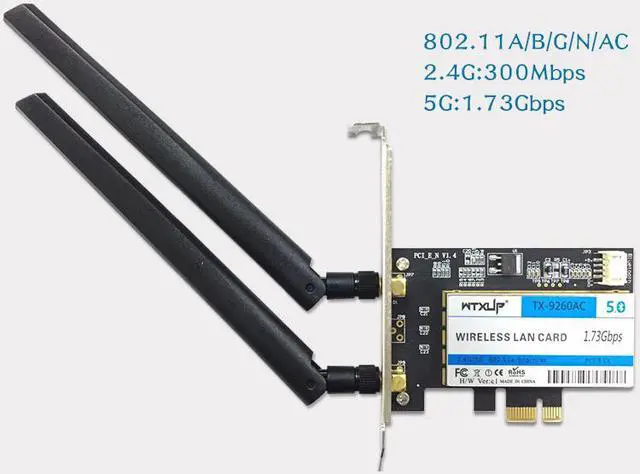 Main image of WTXUP Dual Band PCIe Wireless Adapter Desktop Wifi Card Intel 9260ac Wifi+Bluetooth5.0 MU-MIMO 2.4G 300Mbps 5G 1.7Gbps 802.11a/b/g/n/ac for Win10 Linux Google Chrome OS