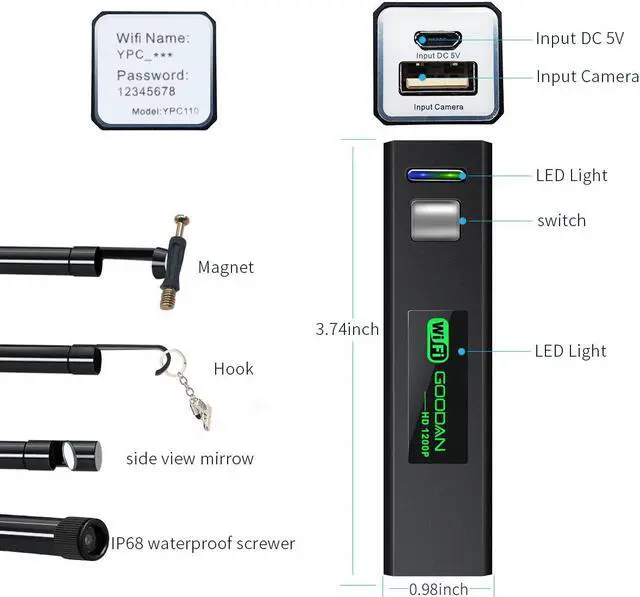 Alt view image 6 of 7 - SEE ANYWHERE Wireless Inspection Camera Updated 1200P HD Wifi Endoscope Borescope With 2.0 Megapixels 1200P HD Snake Camera For Iphone Android Smartphone, Table, Ipad, PC - 33FT