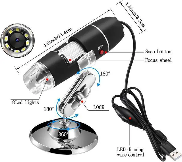 Alt view image 6 of 7 - CORN 40 to 1000x Magnification Endoscope 2MP 8 LED USB 2.0 Digital Microscope Mini Camera with Metal Stand Compatible with Mac 10.5/Win7/8/10/Android with OTG/Linux