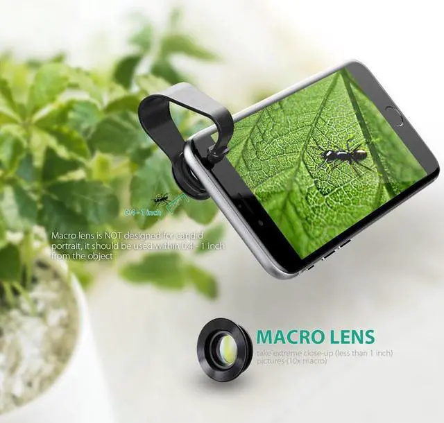 Alt view image 4 of 7 - Mini Clip-on Optic Cell Phone Camera Lens Kit 180 Degree Fisheye Lens + 110 Degree Wide Angle + 10x Macro Lens for Phones