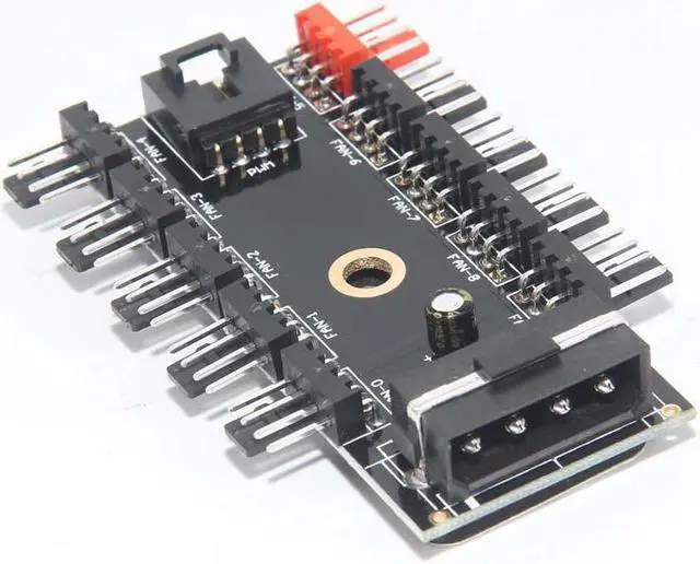 Alt view image 2 of 5 - 10 Ports PWM 4pin CPU Cooler / Case / Chasis Cooling Fan Power Cable Hub Splitter Adapter w/Self-sticker,Power by IDE Molex 4pin