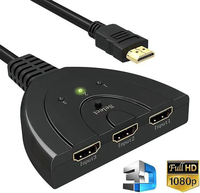 Main image of HDMI Switch, CORN 3 Port HDMI Switch 3x1 Switch Splitter with Pigtail Cable Supports Full HD 1080P  Player