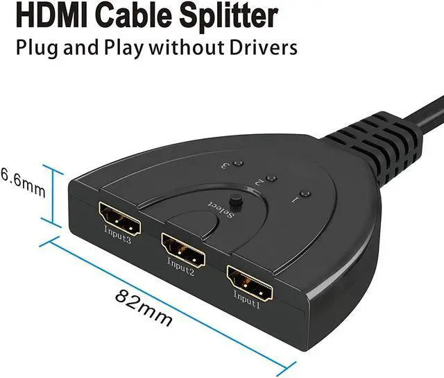 Alt view image 4 of 7 - HDMI Switch, CORN 3 Port HDMI Switch 3x1 Switch Splitter with Pigtail Cable Supports Full HD 1080P  Player