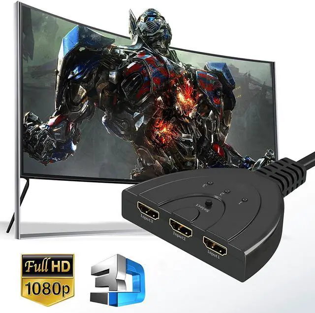 Alt view image 7 of 7 - HDMI Switch, CORN 3 Port HDMI Switch 3x1 Switch Splitter with Pigtail Cable Supports Full HD 1080P  Player