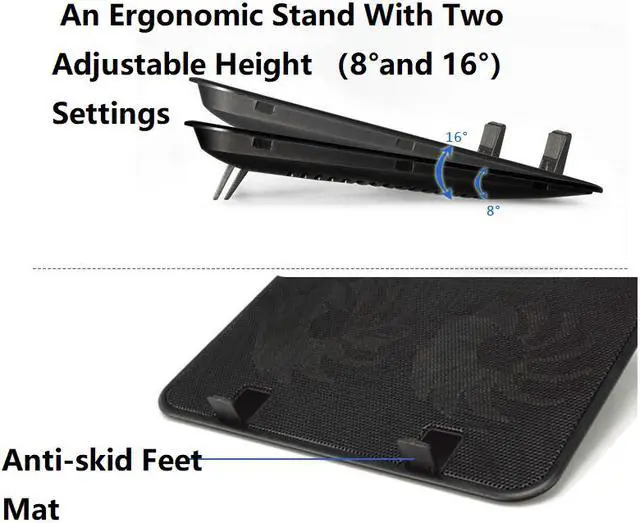 Alt view image 3 of 7 - CORN DKF-01 Laptop Cooling Pad with 2 Powered Fans  - Fits up to 14" & smaller laptops & notebooks - Strong & Durable ABS&Metal Mesh - Fits Easily on Lap or any Flat Surface -Keeps  Laptop Cool(Blue)