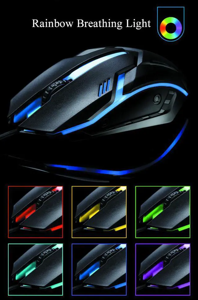 Alt view image 6 of 7 - Mechanical Feeling As Same As Brown Switch,CORN Rainbow Backlit Waterproof Wired Gaming eyboard And 3200 DPI 4 Color Mouse Combo - White