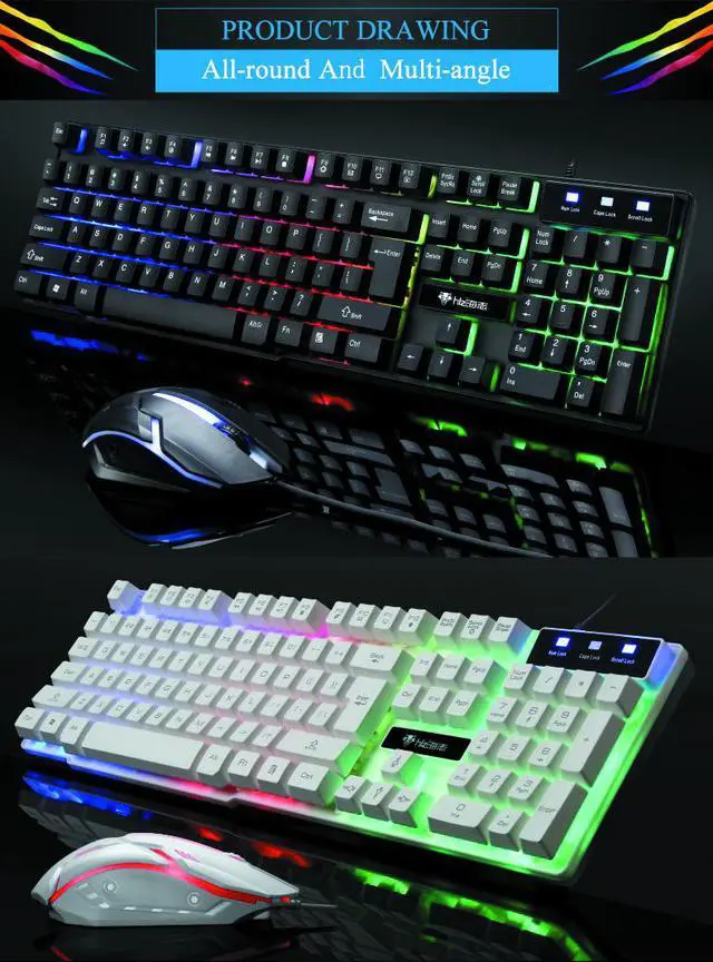 Alt view image 4 of 7 - Mechanical Feeling As Same As Brown Switch,CORN Rainbow Backlit Waterproof Wired Gaming eyboard And 3200 DPI 4 Color Mouse Combo - White