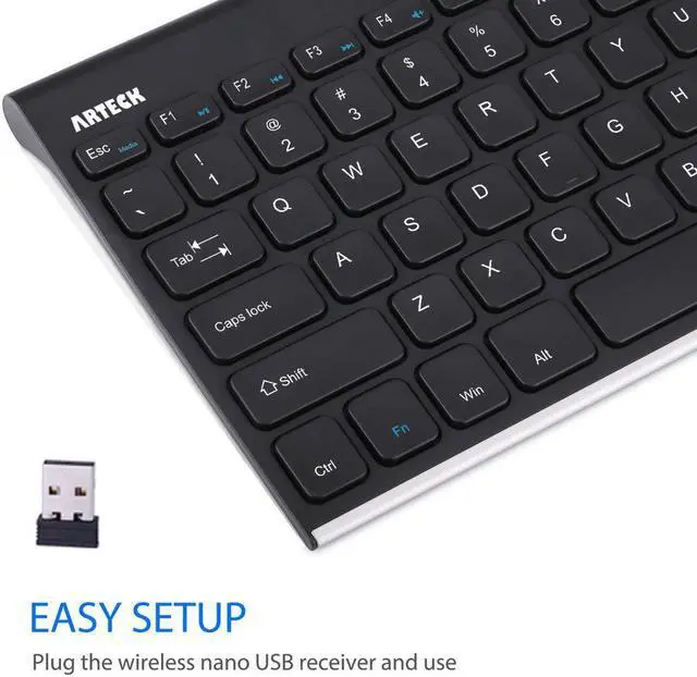 Alt view image 4 of 5 - Arteck 2.4G Wireless Keyboard Stainless Steel Ultra Slim Keyboard for Computer/Desktop/PC/Laptop/Surface/Smart TV and Windows 10/8/7/Vista/XP Built-in Rechargeable Battery
