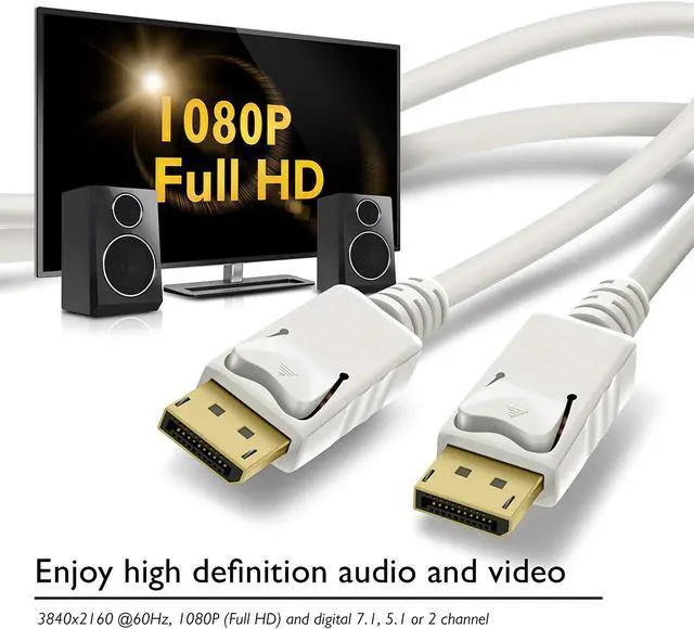 Alt view image 2 of 6 - Display Port Male To Display Port Male DP Cable 1.8M Length Support HD Video(White)