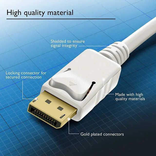 Alt view image 3 of 6 - Display Port Male To Display Port Male DP Cable 1.8M Length Support HD Video(White)
