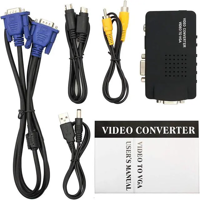 Alt view image 7 of 7 - CORN RCA Composite AV S-Video to VGA Converter Box CCTV DVR PC Laptop to TV Projector VGA Input to VGA Output Video Converter Adapter