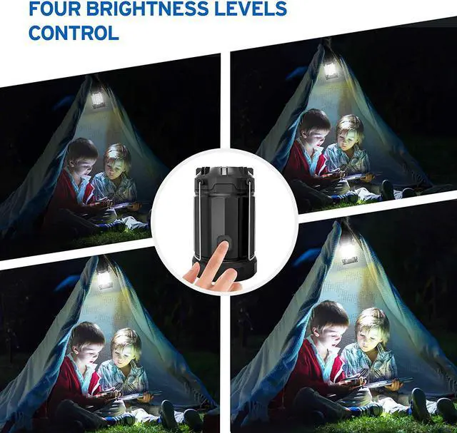 Alt view image 4 of 7 - Etekcity 4 Pack Portable LED Camping Lantern with 12 AA Batteries - Survival Kit for Emergency, Hurricane, Power Outage (Black, Collapsible) (CL30)